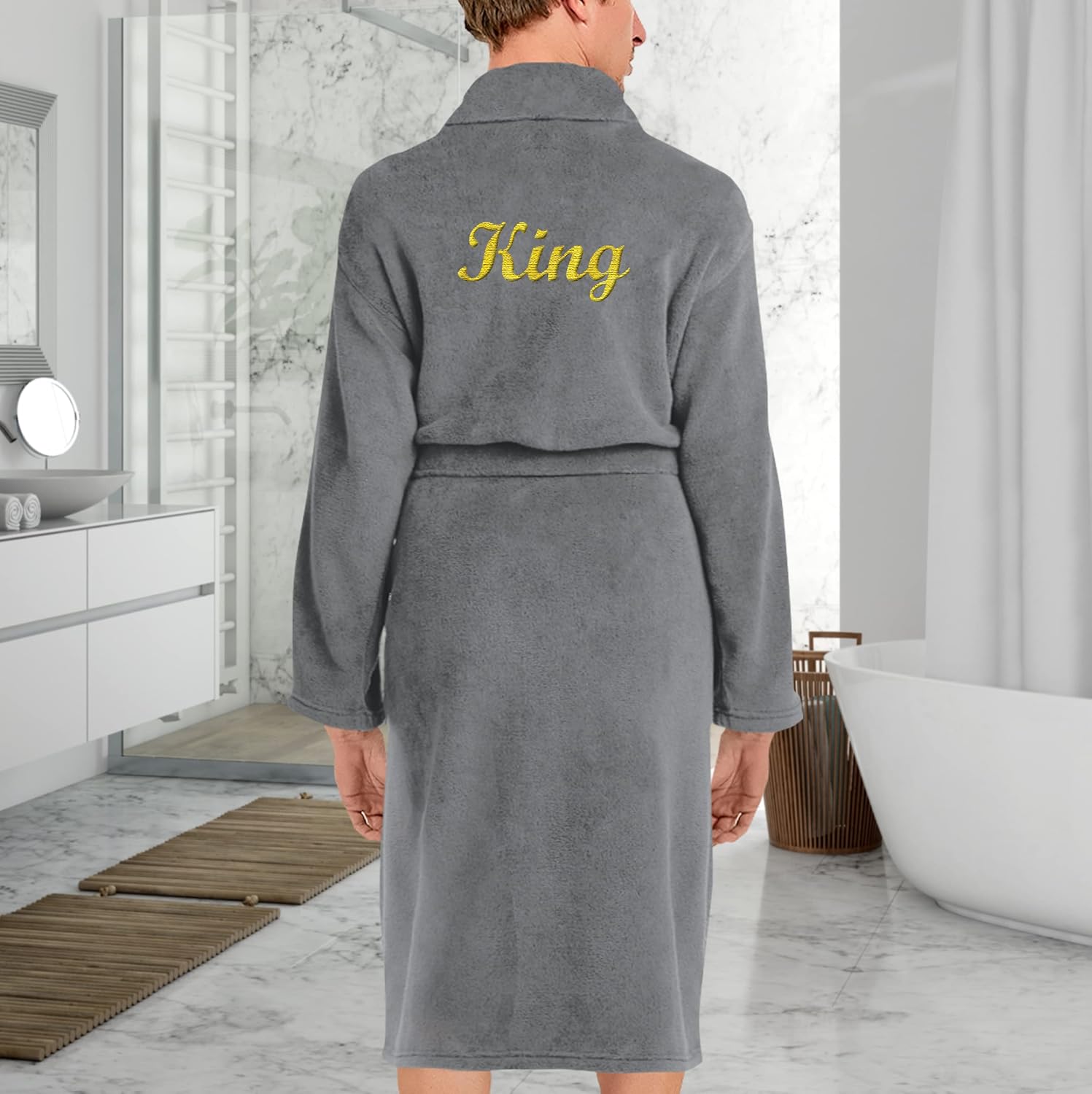 TEEAMORE Personalized Embroidered Robes Custom Monogrammed Plush Microfleece Bathrobes - Image 4