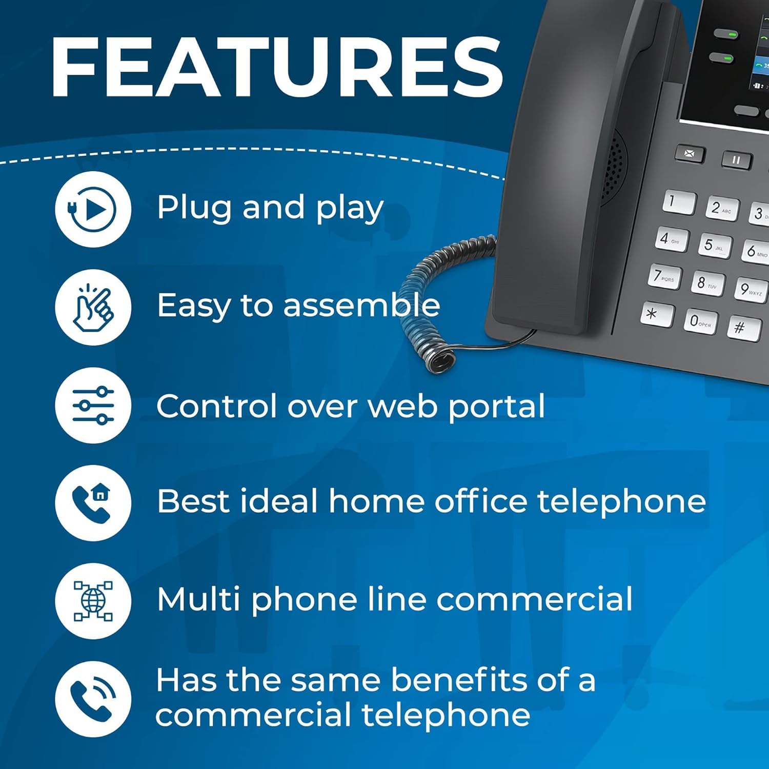 Business Phone System Subscription - VoIP Home Office Landline with Voicemail - Expandable Lines - Has Caller ID, Voice Recorder, Call Forwarding - PBX Telephone System, Colored LCD Screen