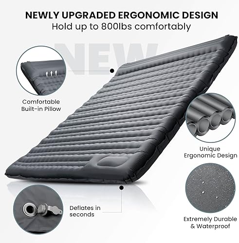 Miniatura 6 de Colchoneta de dormir doble, colchón de campamento ultra grueso de 4.7 pulgadas, para 2 personas para mochileros, senderismo (gris)