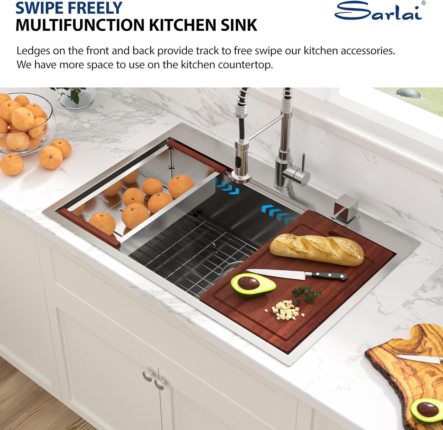 33 Drop In Kitchen Sink Workstation - Sarlai 33x19 Kitchen Sink Drop In Stainless Steel Workstation Sink 16 Gauge Single Bowl Deep Topmount Kitchen Sinks
