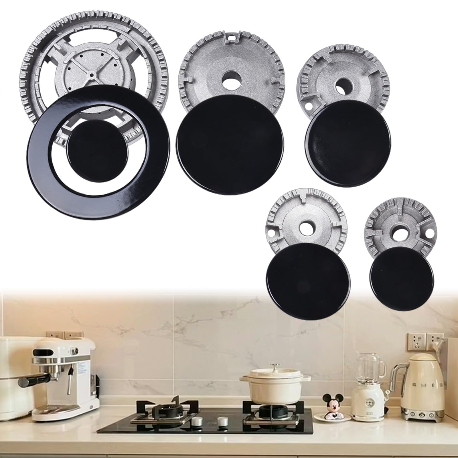 ReachMall Juego de quemadores de cocina, juego de sombreros de cocina, tapa de estufa, quemador de gas, tapa de llama para la mayoría de quemadores de estufa de gas (plano), FD3GZ104OTA19K2AER92XQX