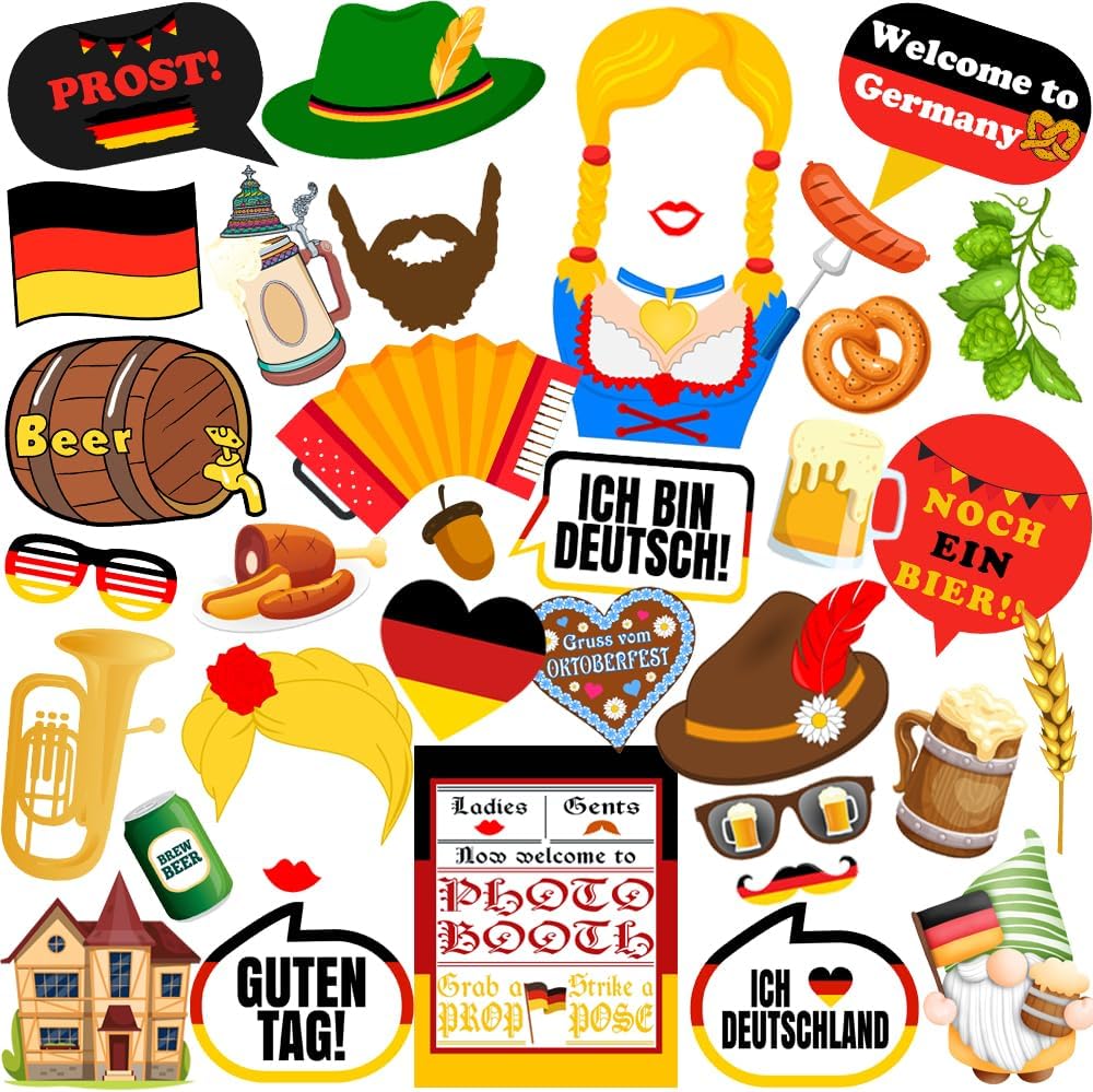 Germany Photo Booth Accessories, 37 German Photo Booth Props Germany Party Decorations from Htabiol, German Oktoberfest Decorations for Germany Themed Party, Oktoberfest Party
