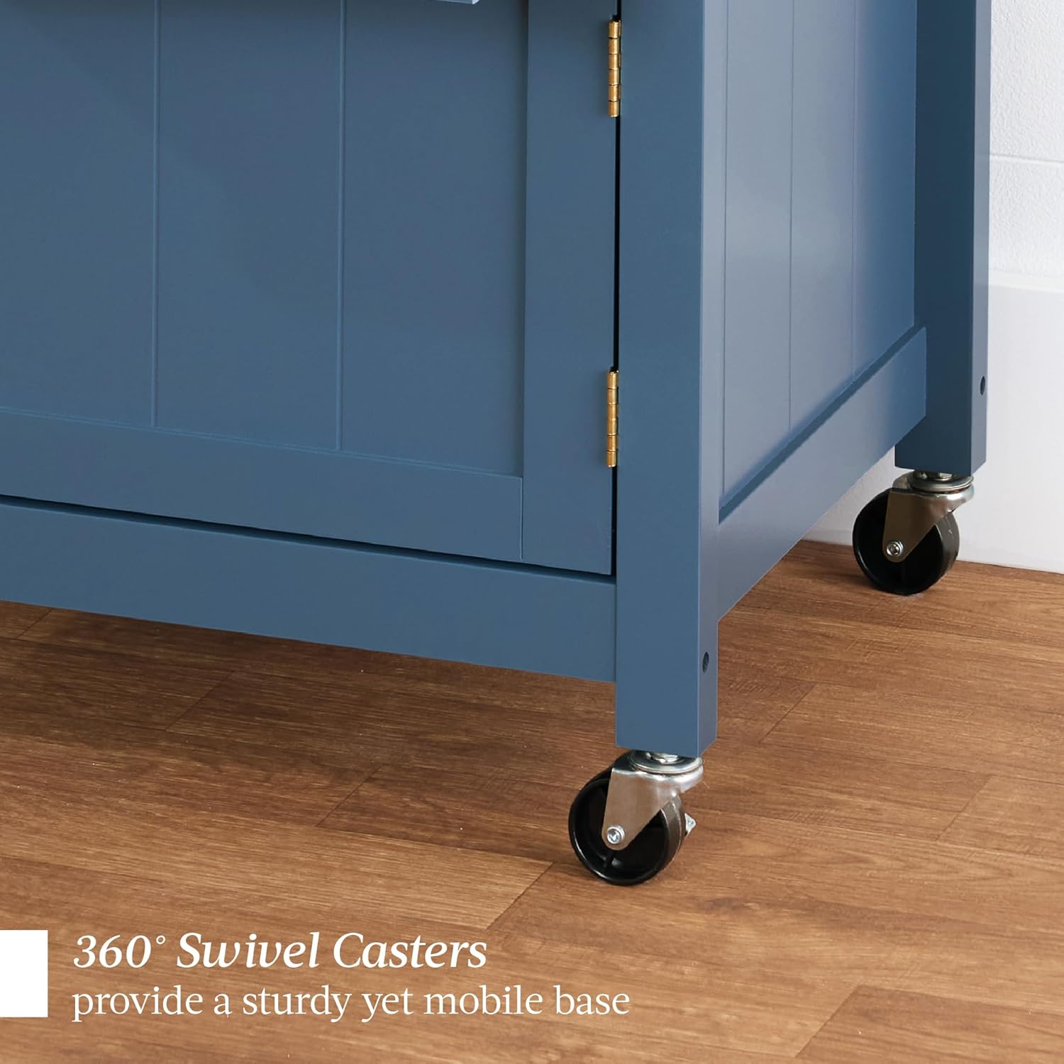 Slate Blue Engineered Wood Kitchen Cart with Storage and Wheels