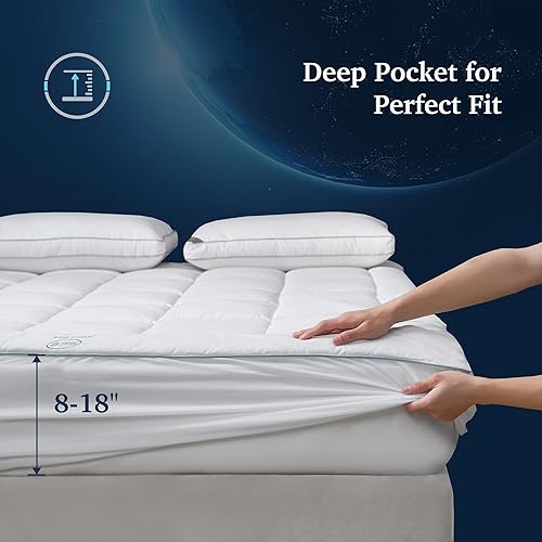 Miniatura 4 de Cubrecolchón con parte superior de almohada que regula la temperatura con tecnología 37.5 tamaño King, funda de mezcla de algodón de 300 hilos,