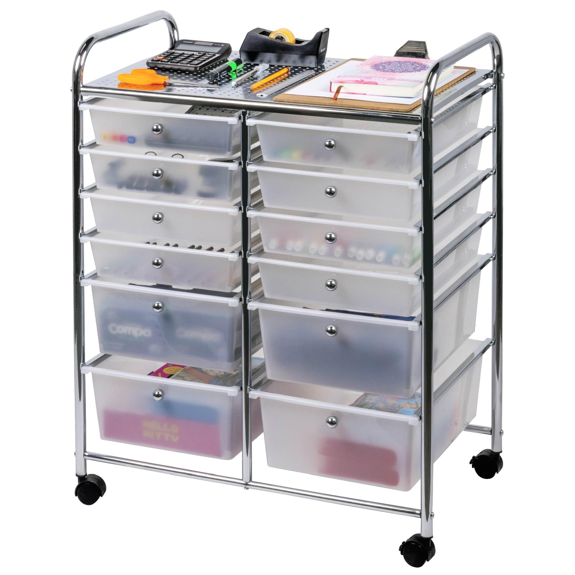 Magma Life Carrito Organizador con 12 Cajones y Ruedas, Resistente Organizador Multifuncional hecho de PP y Estructura Tubular, ¡Optimiza tu Espacio!