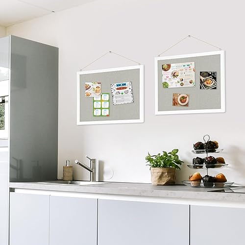 Vista 42 de Tablero de corcho grande de doble cara con lino, tablero de anuncios con marco de madera colgante de 24 x 18 pulgadas, tablero de visión