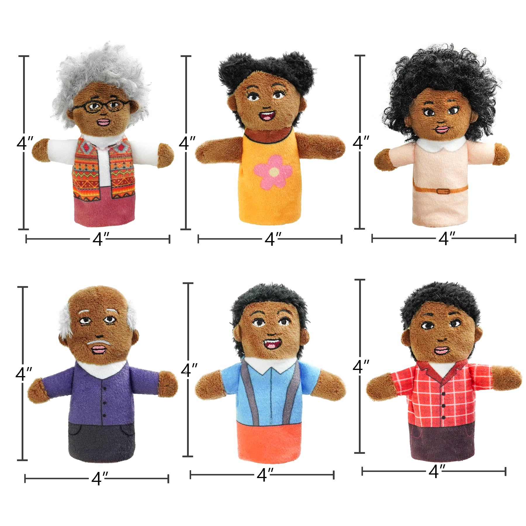 Finger Puppet Family Finger Puppet,6pcs Cute Puppet Mini Plush Toys Teaching Show,Soft Puppet for Kids Family Members Role Playing Birthday Party (African Style)