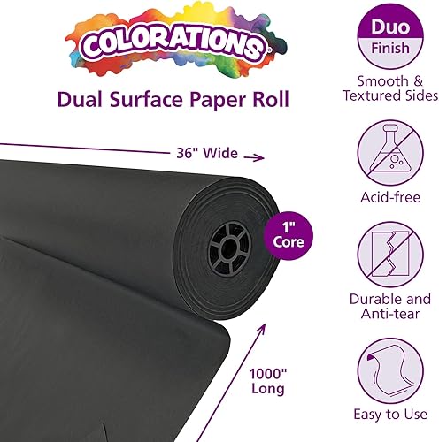 Miniatura 2 de Colorations Rollo de papel de doble superficie Suministros para el aula para artes y manualidades Negro (36" x 1000') (Artículo # DSBK)