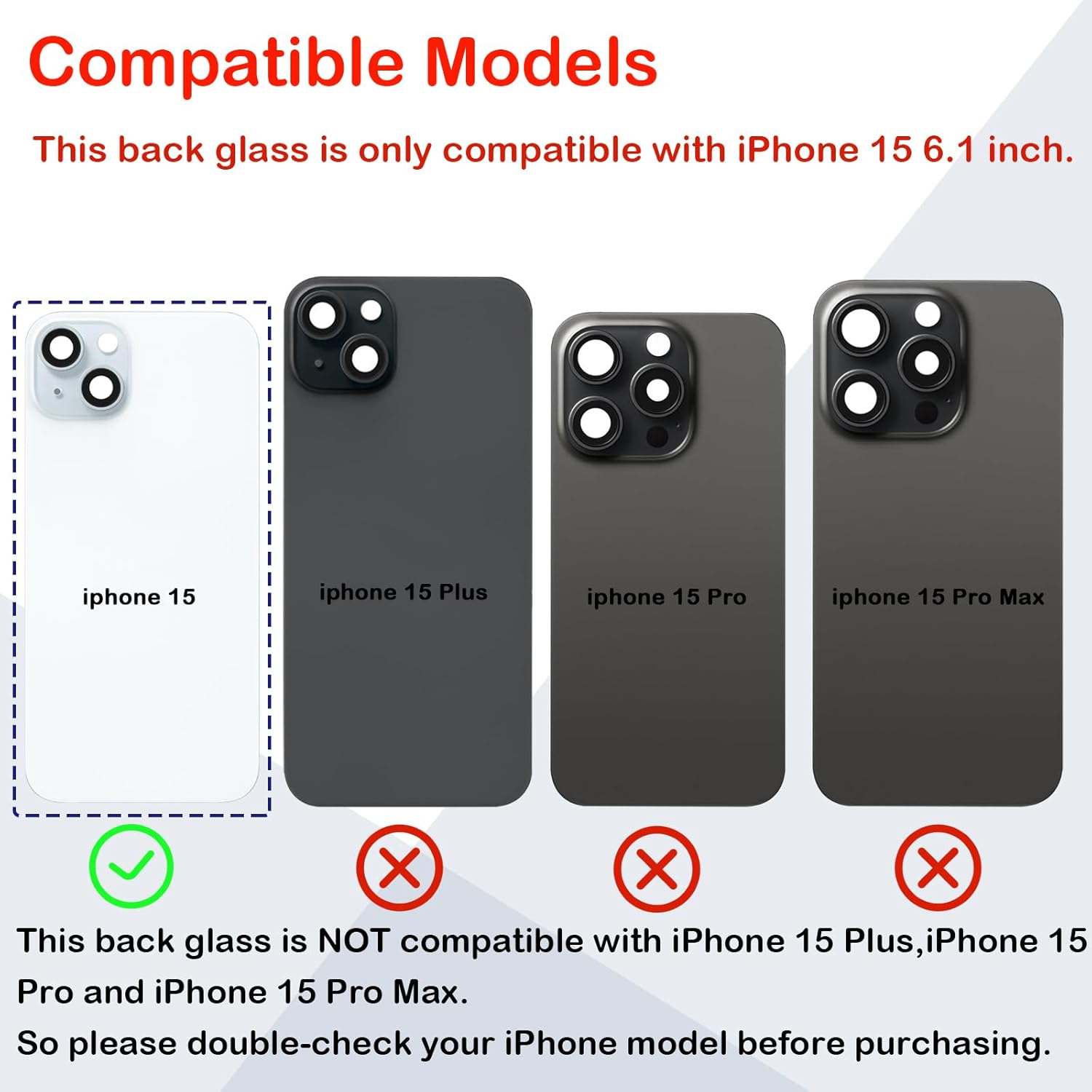 oem back glass replacement compatible with iphone 15 6.1 inches with camera frame and camera lens + professional repair tool kit and installation instruction (blue) iphone 15 blue