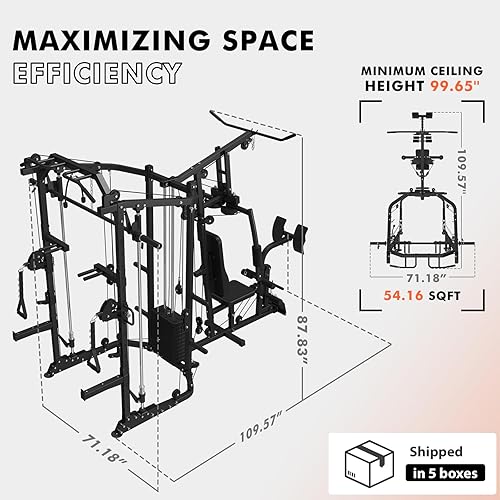 Miniatura 3 de GMWD Smith - Jaula de potencia para máquina, sistema multifunción de gimnasio en casa con sistema cruzado de cables, estación de entrenamiento de