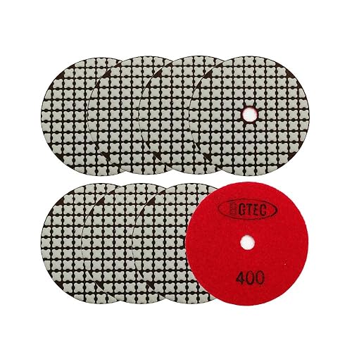 BGTEC Juego de almohadillas de pulido de diamante seco de 4 pulgadas, kit de 8 almohadillas de grano 400 para granito, mármol, piedra de cuarzo,