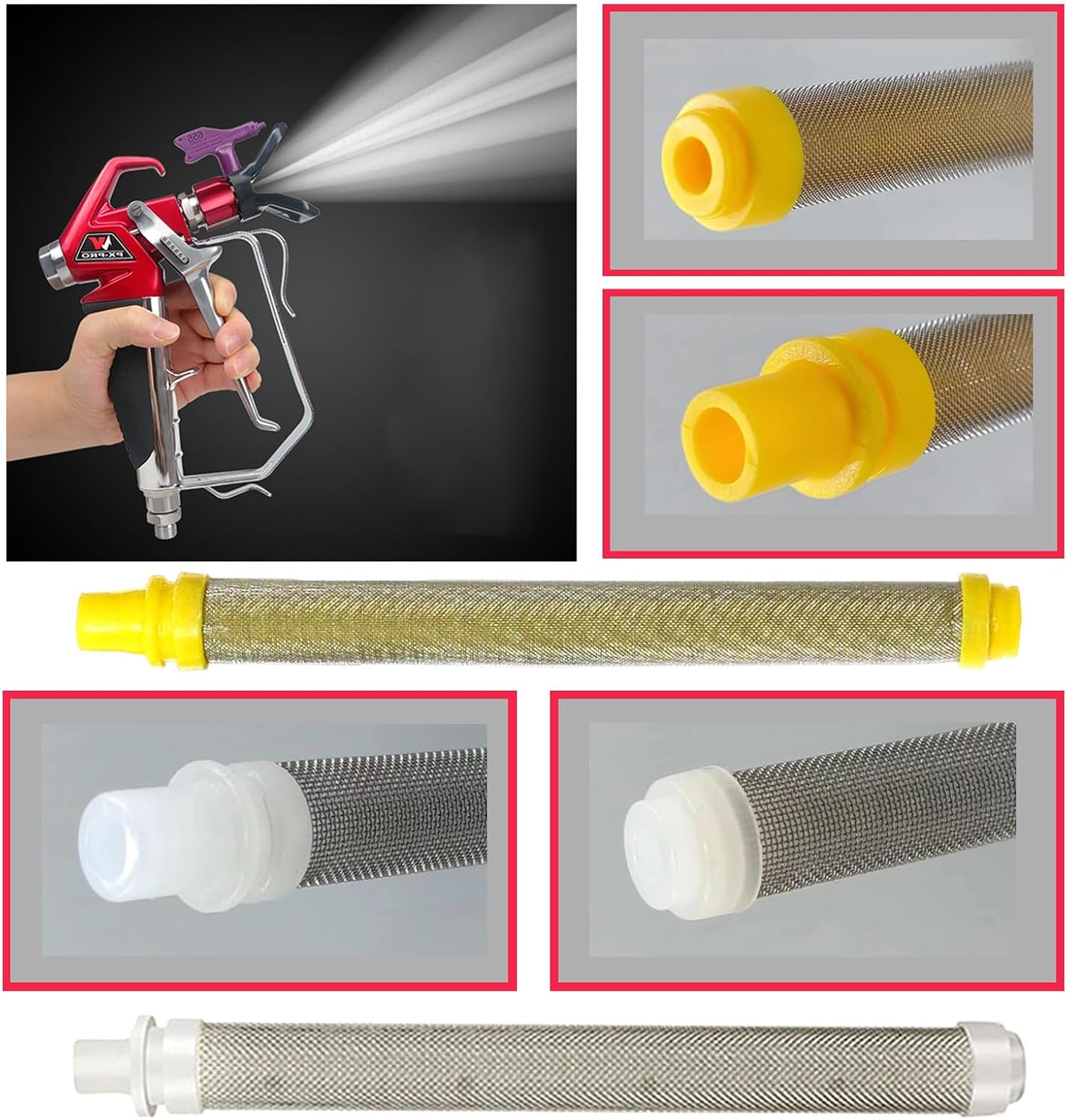 Airless Spray Gun Filter 60 Mesh & 100 Mesh Replacement 10 Pack High Pressure Paint Spray Gun Accessories for Titan/Wagner/Spraytech Push on 581-062 581062 0089959 0089324 0154675 0516732, 0515220