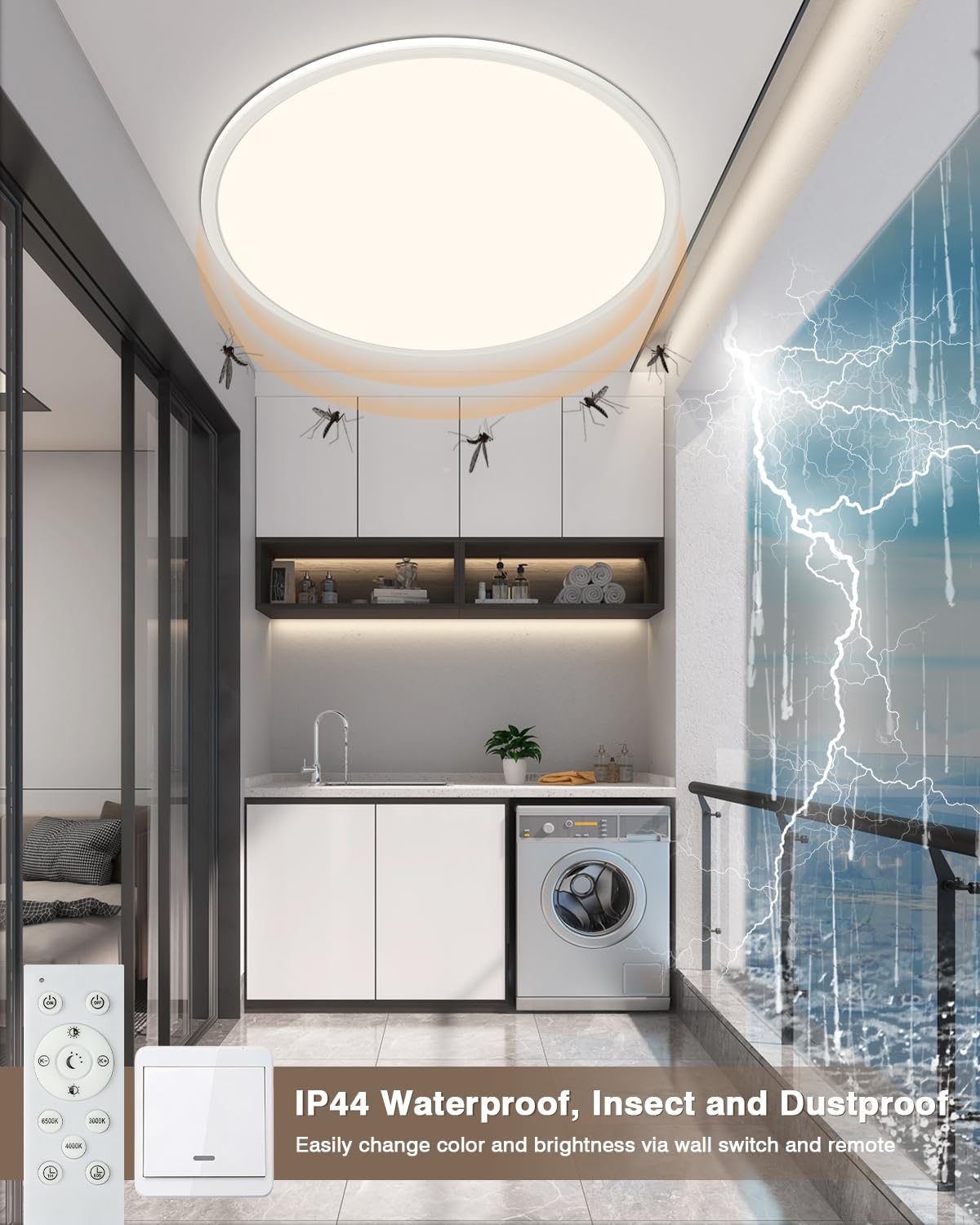 Bowfar 59CM Plafoniera LED Soffitto, Plafoniera Rotonda 56W 3000-6500K Ultra Sottile 2.5CM, Lampada da Soffitto con Telecomando Dimmerabile per Soggiorno Camera da Letto Cameretta Cucina, Bianco