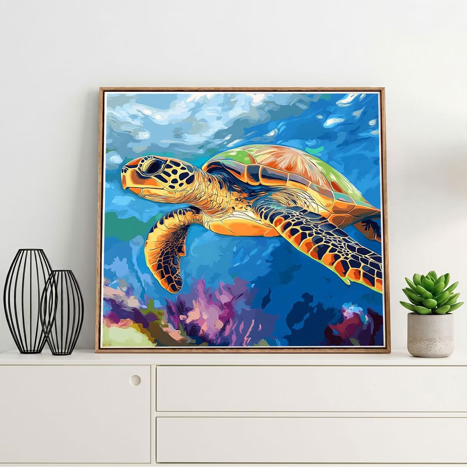Broderie Diamant Kit Complet 5D, Abstrait Diamond Painting Adulte Plein Foret, Peinture Diamant pour Enfant Débutant, Loisirs Créatifs de Détente et Décoration Maison, Tortue de mer 90x90cm FX#35
