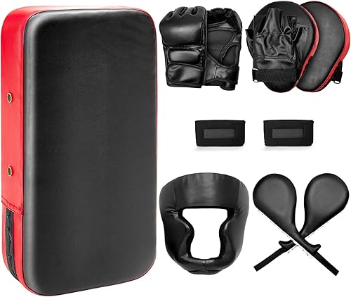 Gemscream Juego de guantes de boxeo 10 en 1, guantes de boxeo, almohadillas de enfoque, guantes de boxeo, seguridad para la cabeza, muñequera para