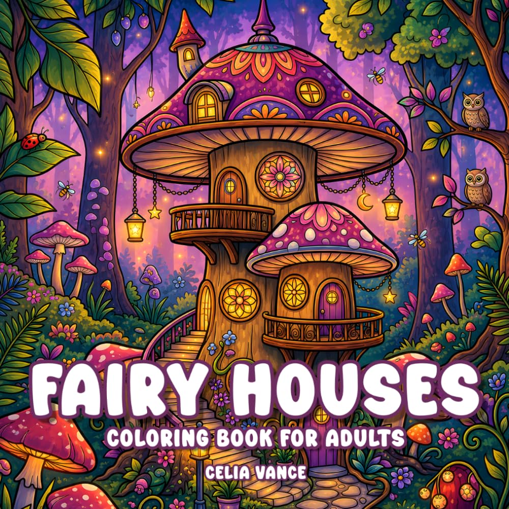 Fairy Houses Coloring Book for Adults: Enchanted Whimsical Cottage, Magical Garden Scenes with Stress-Relieving Illustrations Mindful Escape Into Fantasy Worlds (Whimsical Fairy World)