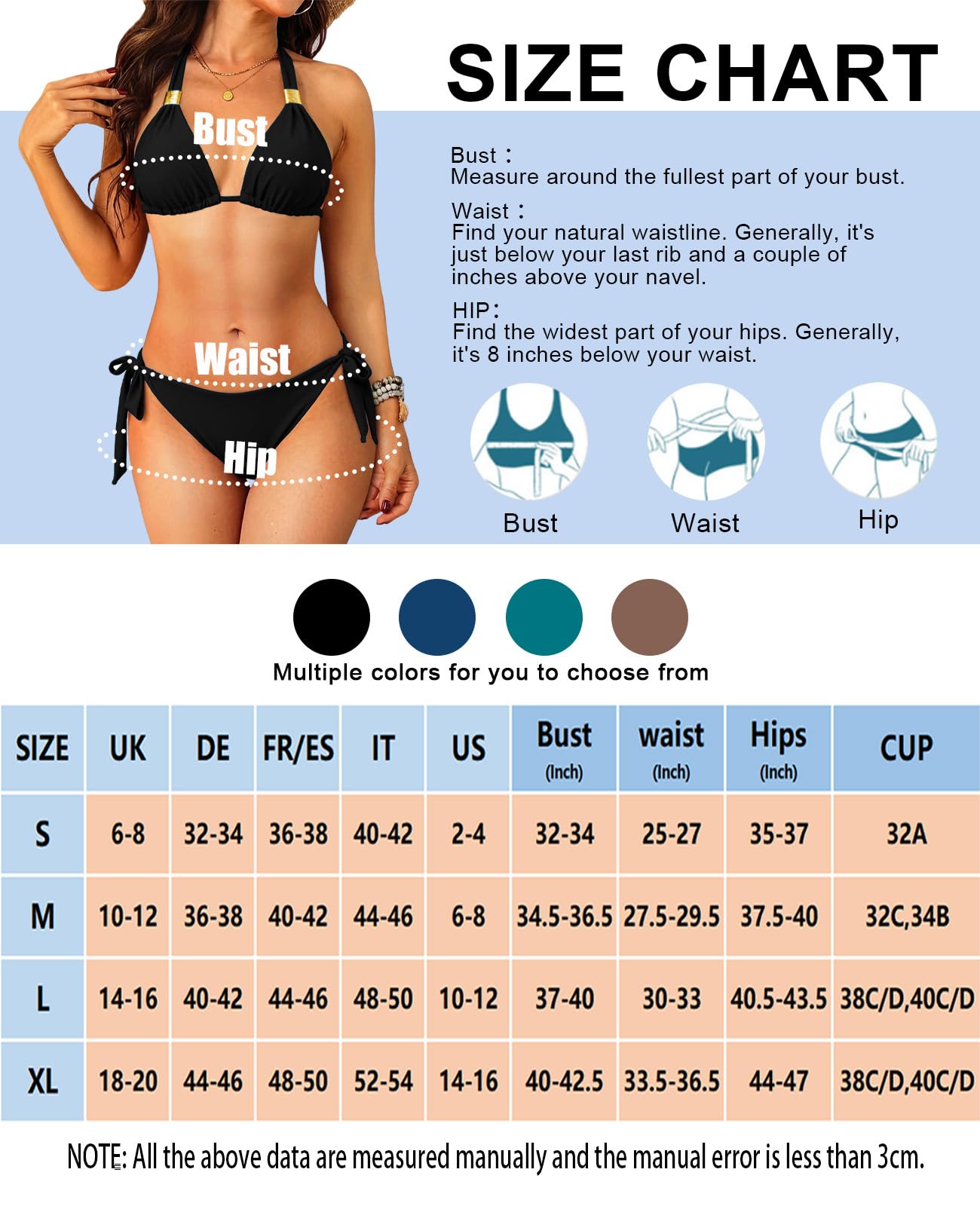 Rayson Bikinis de Triangular para Mujer Elegante Halter Traje de Baño Bikini Talla Grande Bañadores Mujer Dos Piezas Braga con Lazos Laterales