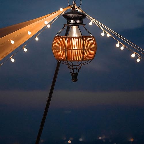 Miniatura 3 de Faroles solares para exteriores, impermeables, para colgar, luces solares para exteriores con asa, lámpara de mimbre estilo bohemio para jardín,