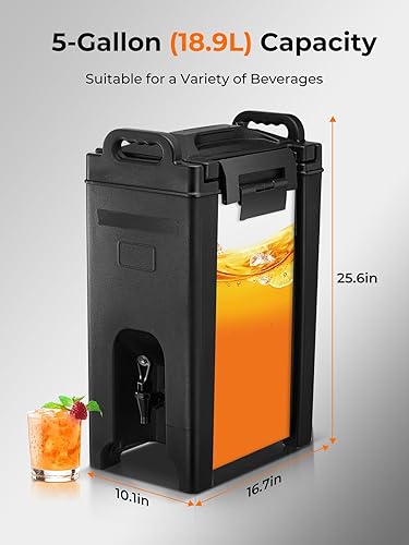 Miniatura 3 de Dispensador aislado de bebidas de 5 galones, material de grado alimenticio, contenedor de bebidas frías y calientes con grifo, asas, dispensador de