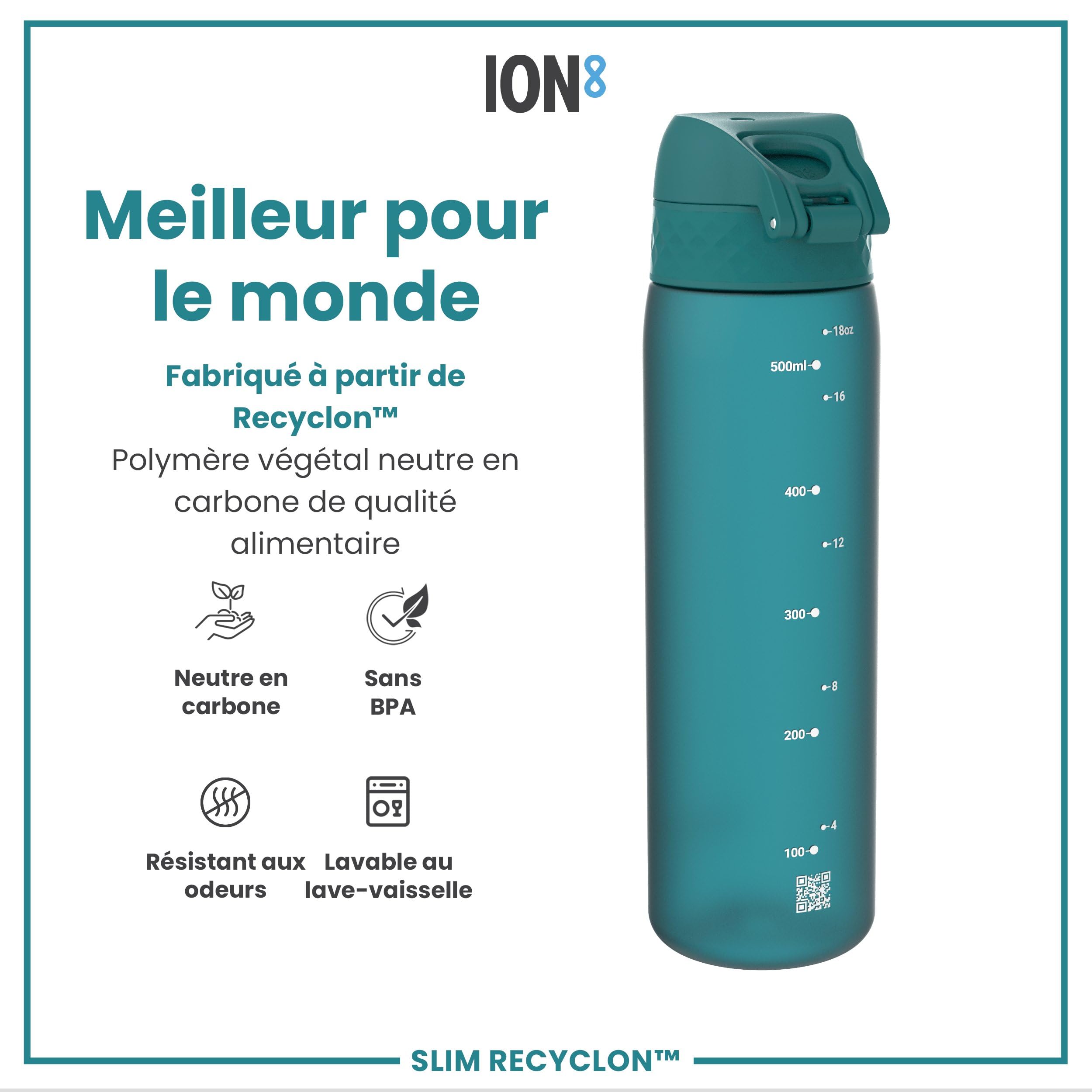 Ion8 Gourde 500ml Anti-Fuite Aqua - Facile à Ouvrir, Lave-vaisselle, Sans BPA, Poignée Transport