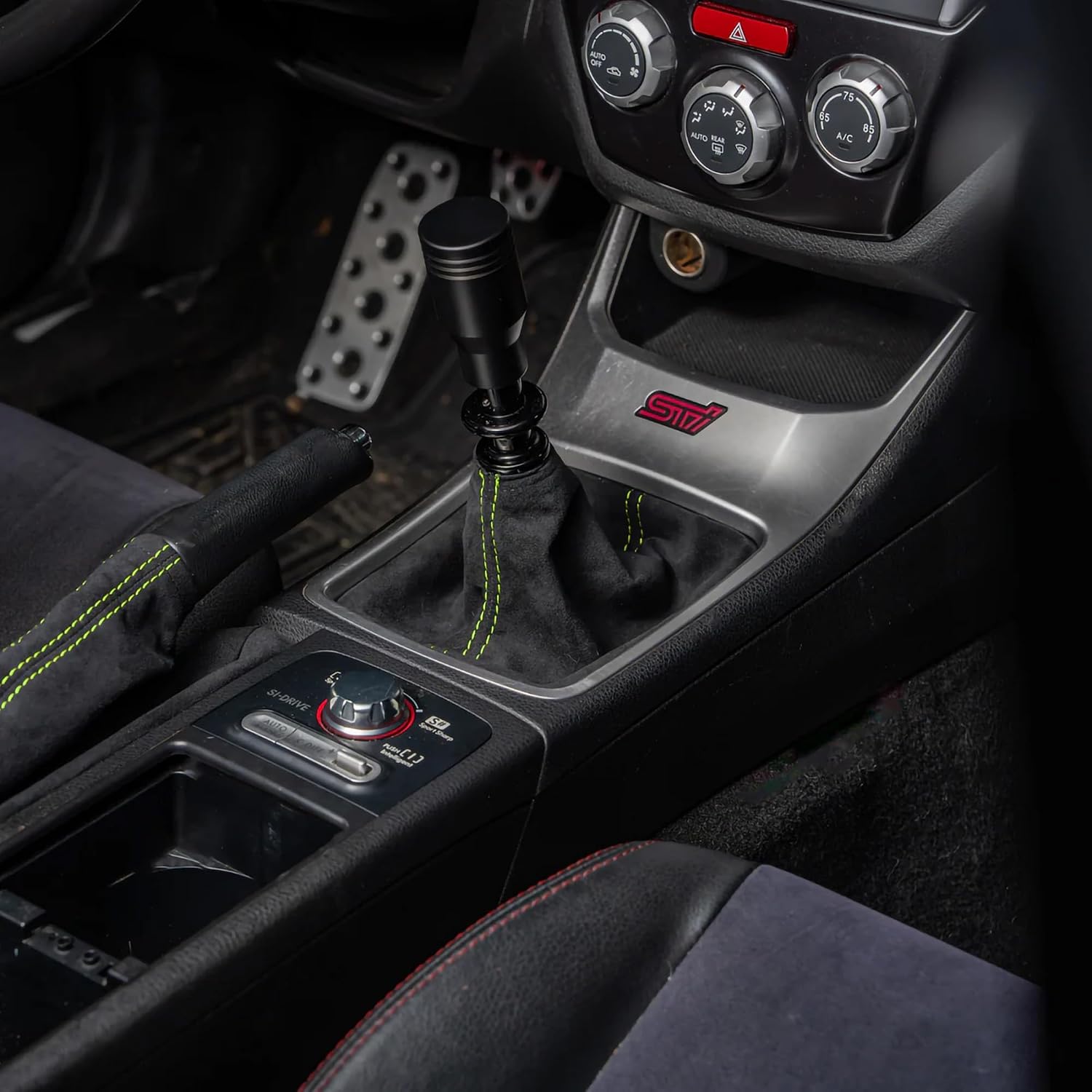 Billetworkz Shift Boot and E-Brake Boot Combo for Subaru STI (2008-2014) - Made with Premium Microsuede Fabric, Black Neon Yellow Stitching