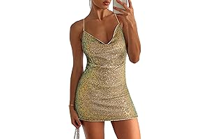 Women's Sequin Glitter Gold Graduation Dress
