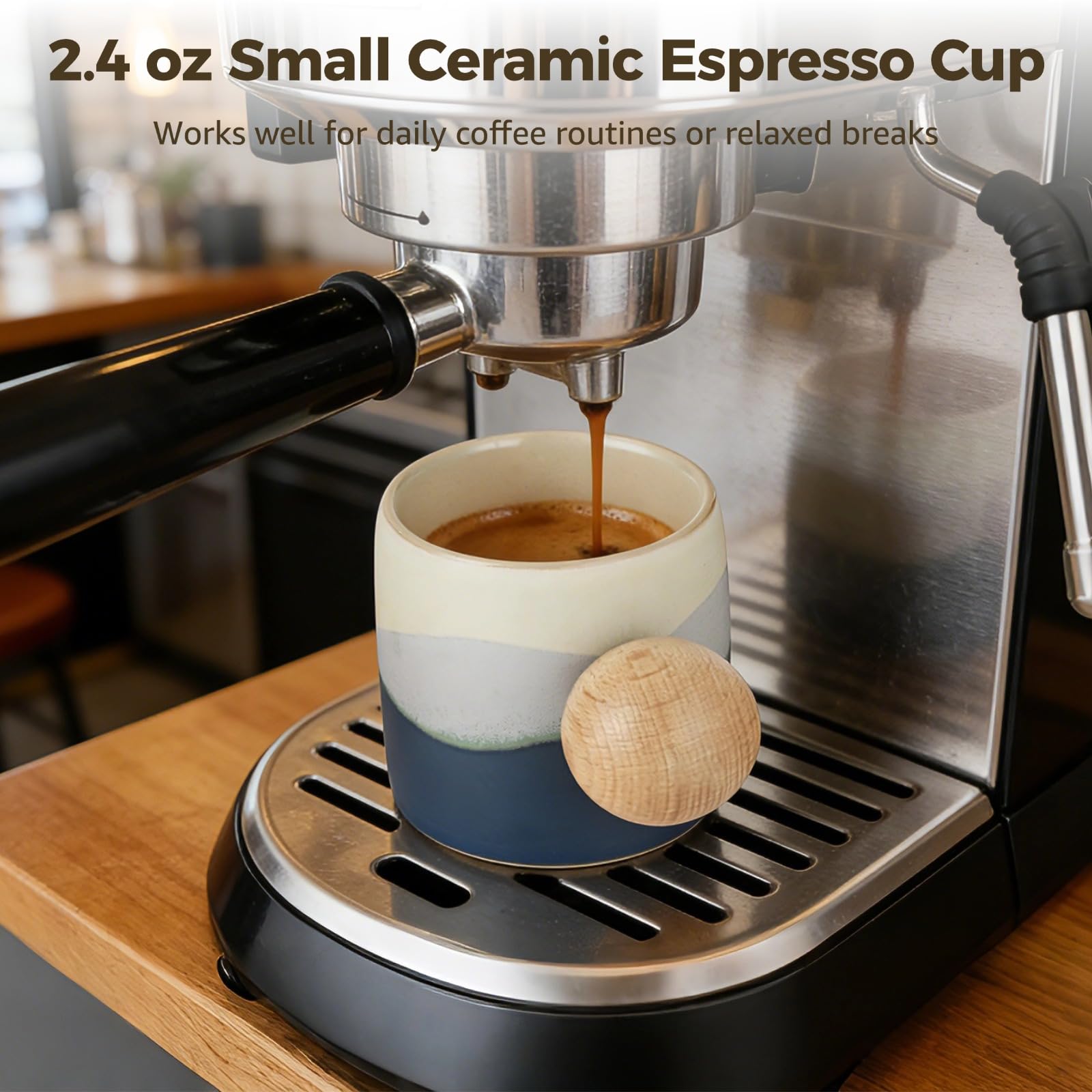 4 Stk. Keramik-Espressotassen, 2,4 oz Demitasse-Kaffeebecher mit Holz-Kugelgriff, kleines Becherset in Farbverlauf-Optik, Keramik-Teetassen, mit Geschenkbox für Kaffee und Tee