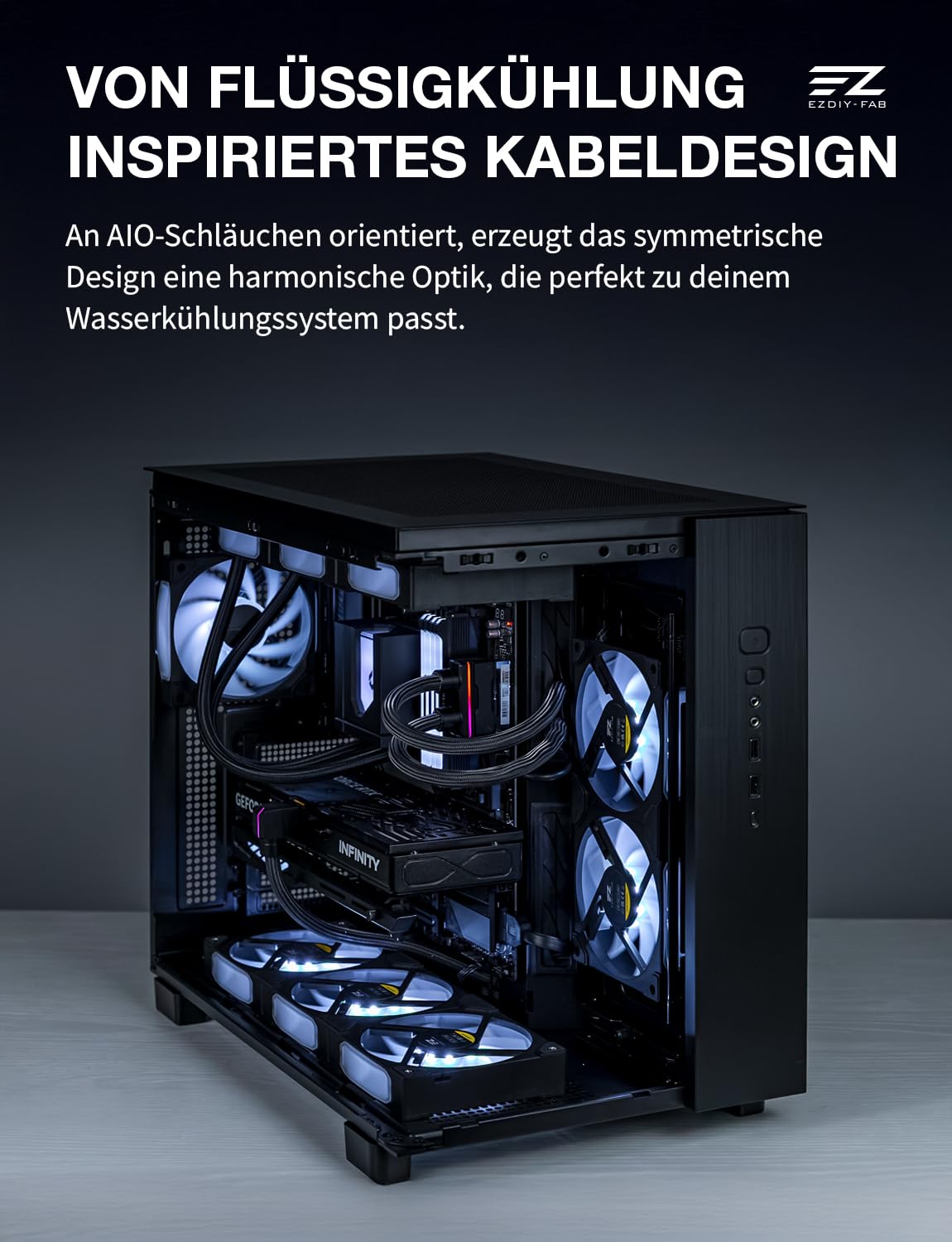 EZDIY-FAB UNIFAS ARGB 8-Pin PCIe-GPU-Verlängerungskabel, 16AWG, 90-Grad-Rechtwinkelstecker, 5V 3-Pin RGB-Synchronisation, Einheitliches Kabeldesign, nur Einzelner 8Pin-Stecker, Schwarz-STD