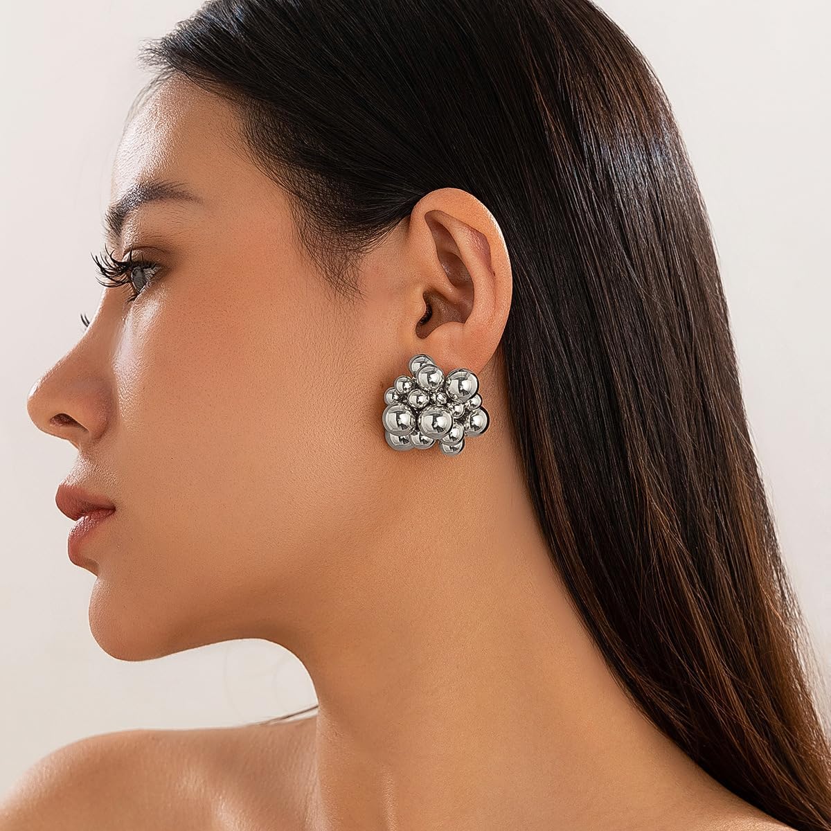 Gold Silver Cluster Ball Dangle Earrings for Women Chunky Round Ball Beads Earring Geometry Thick Beaded Earrings Vintage Jewelry Gift