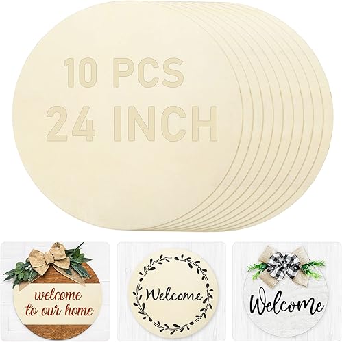 Miniatura 8 de Whaline Círculos de Madera de 18 Pulgadas para Manualidades 10 Piezas Navidad Discos de Madera Redondos Sin Terminar Letrero de Madera Rústica