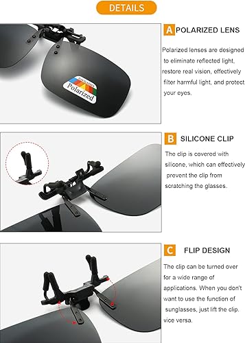 Miniatura 5 de Junsika Gafas de sol polarizadas con clip para lentes recetados para hombres y mujeres gafas de sol negras con protección UV400 Marrón