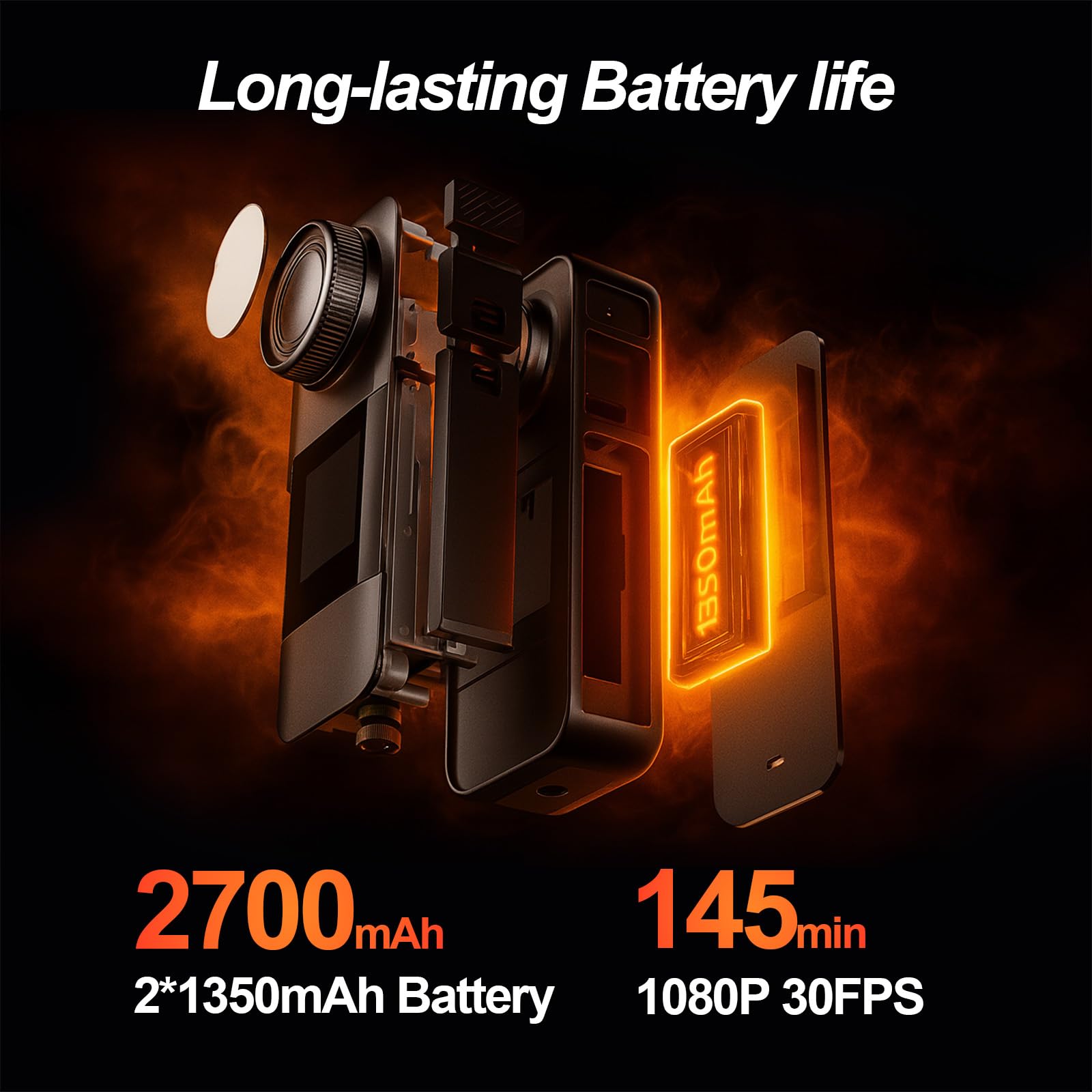 Caméra Sport HD 1080p avec Carte Mémoire 32GB, 2 Piles 1350mAh et Accessoires