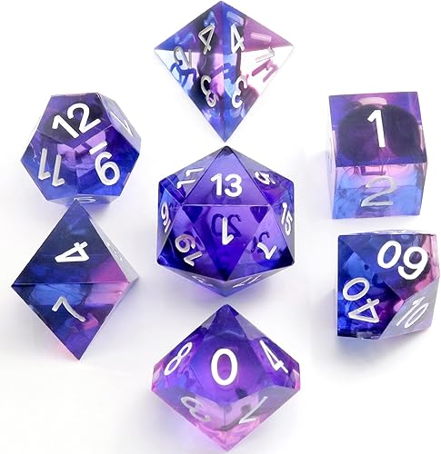 Miniatura 10 de PJOY DND - Juego de dados con bordes afilados, 7 piezas de dados de resina de té de burbujas DND, dados poliédricos D&D con estuche de dados para