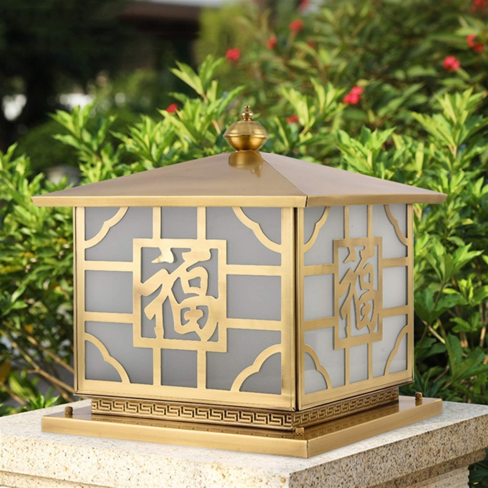 Lampada da Cortile A LED Solare E27, Lampada da Esterno Quadrata A Colonna in Rame, Lampada A Colonna Impermeabile in Vetro, Lampada da Giardino retrò, Lampione da P