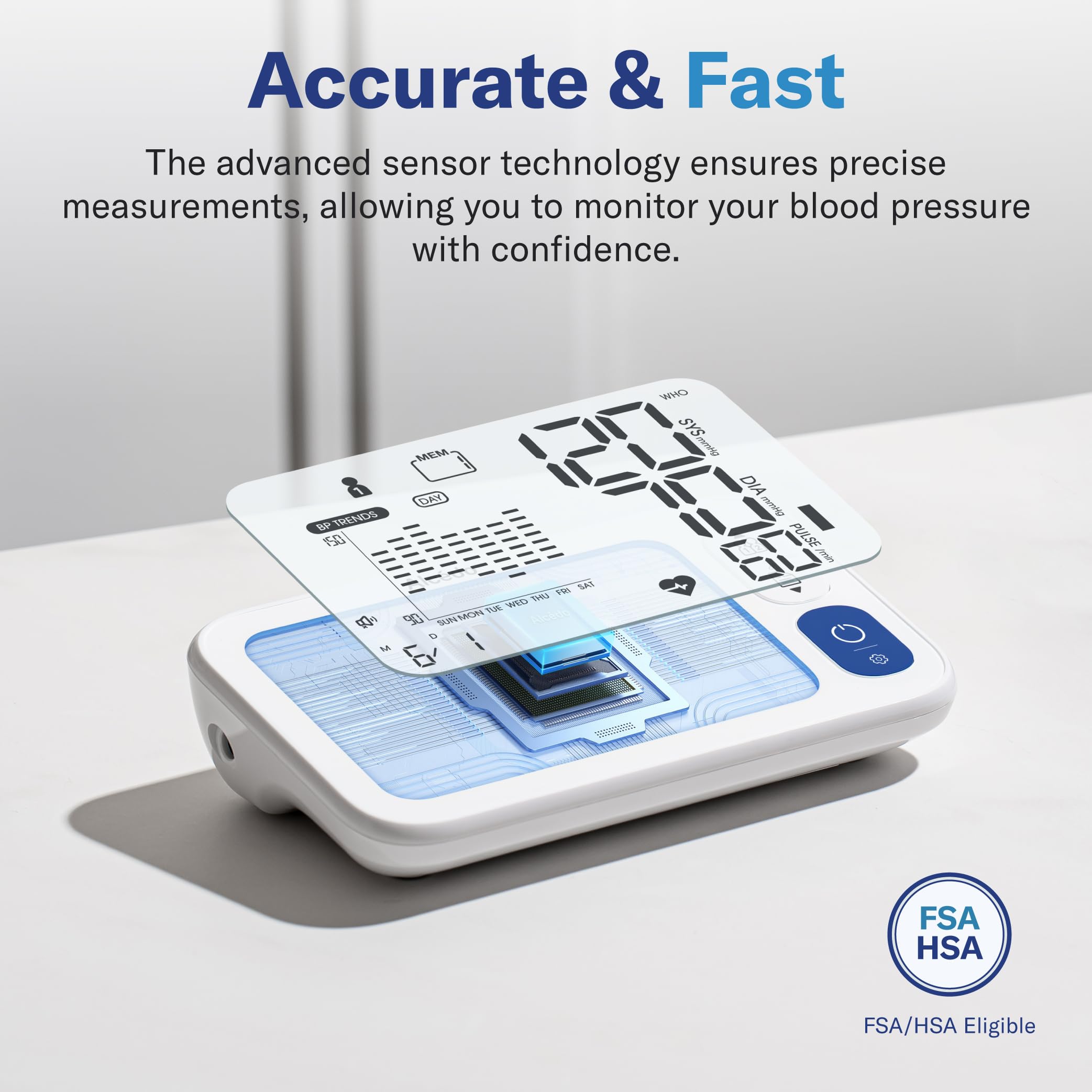 Alcedo Bluetooth Blood Pressure Monitor for Home Use, Accurate Upper Arm Smart BP Machine with Wide Range Cuff, App-Enabled for iOS & Android, Super Large Backlit Screen, 2 x 250 Memory