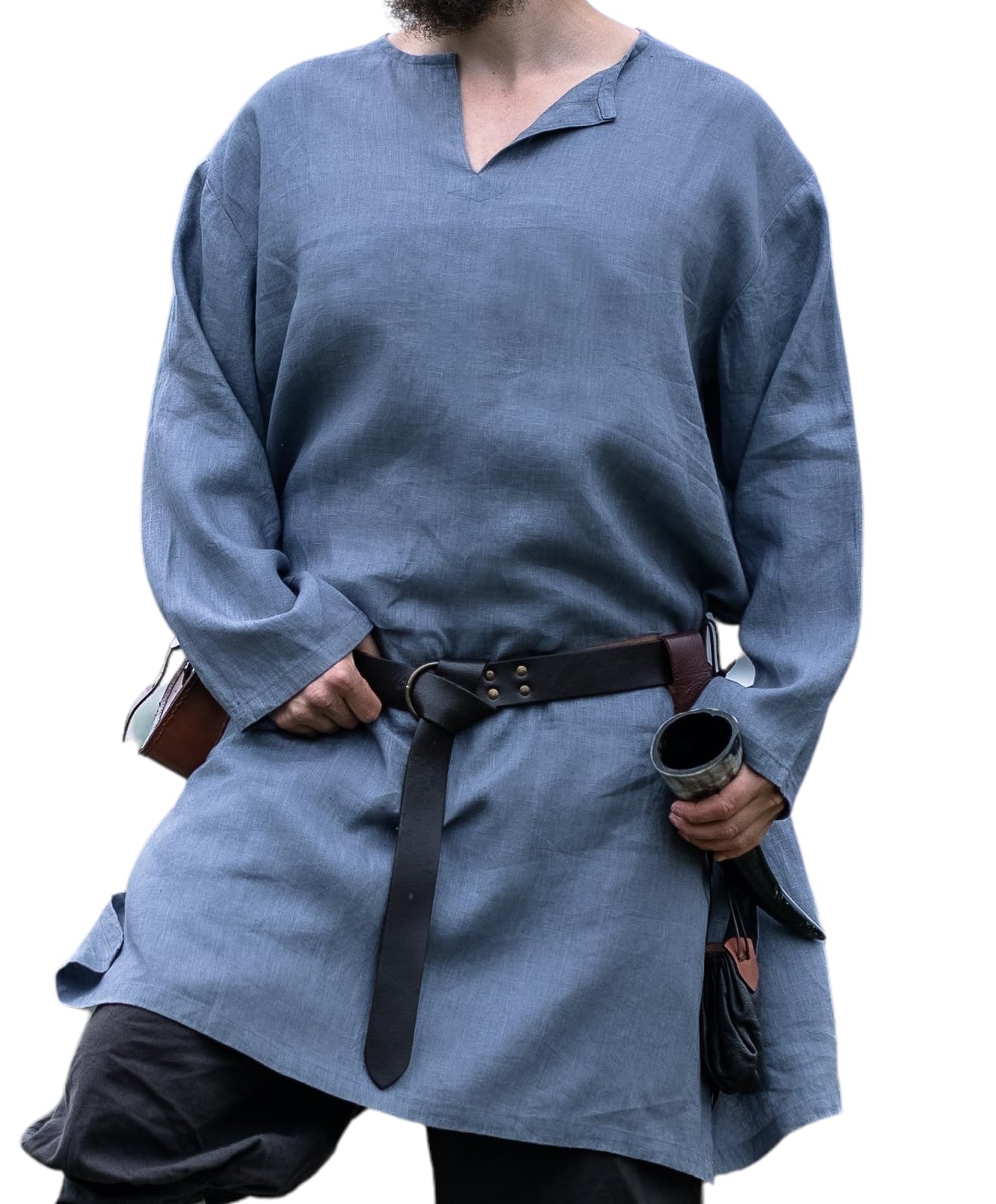 Leonardo Carbone® Túnica vikinga Halvar – Ropa medieval para hombre, camisa de lino para hombre, camisas informales de manga larga, disfraz de carnaval, túnica vikinga, ropa LARP – 100% lino