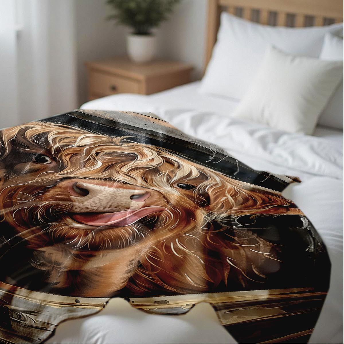 Printed Bed Blanket Highland Cow Blanket Queen Size Flannel Blanket Cattle Farm Animal Throw Blanket for Couch Sofa Living Room Travel Decor (49"x59") - Image 4