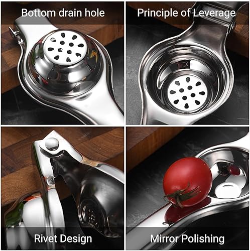 Miniatura 8 de Exprimidor de limón de acero inoxidable - Exprimidor de prensa para naranja, limón, lima, extractor manual de jugo de frutas con colador de pulpa, 1