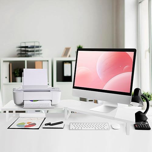 Miniatura 2 de Elevador de doble monitor para escritorio, soporte para monitor grande para 2 monitores con ángulo de longitud ajustable, doble elevador de