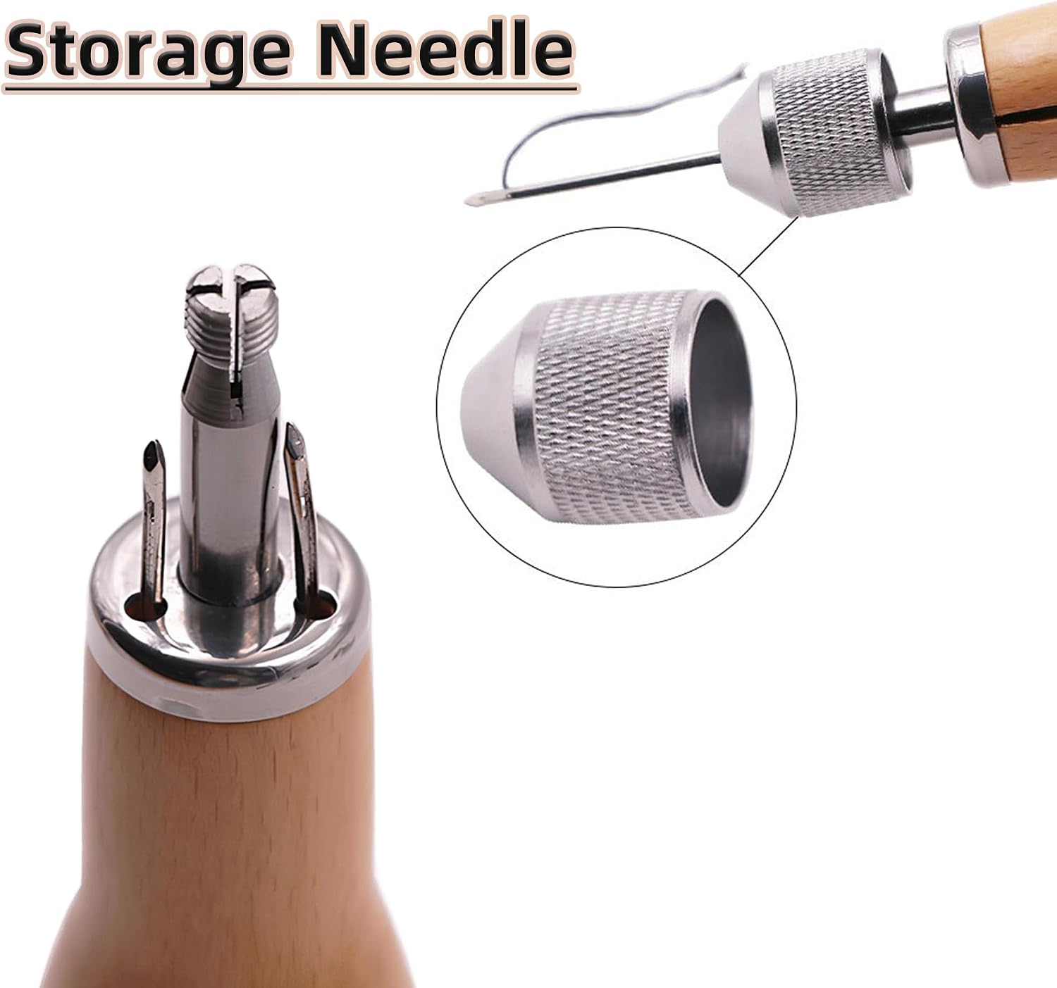Vleant Speedy Stitcher Punch, Leather Sewing Awl Kit with 2 Needles for DIY Leathercraft, Bags, Shoes, Belts - Ergonomic Wooden Handle