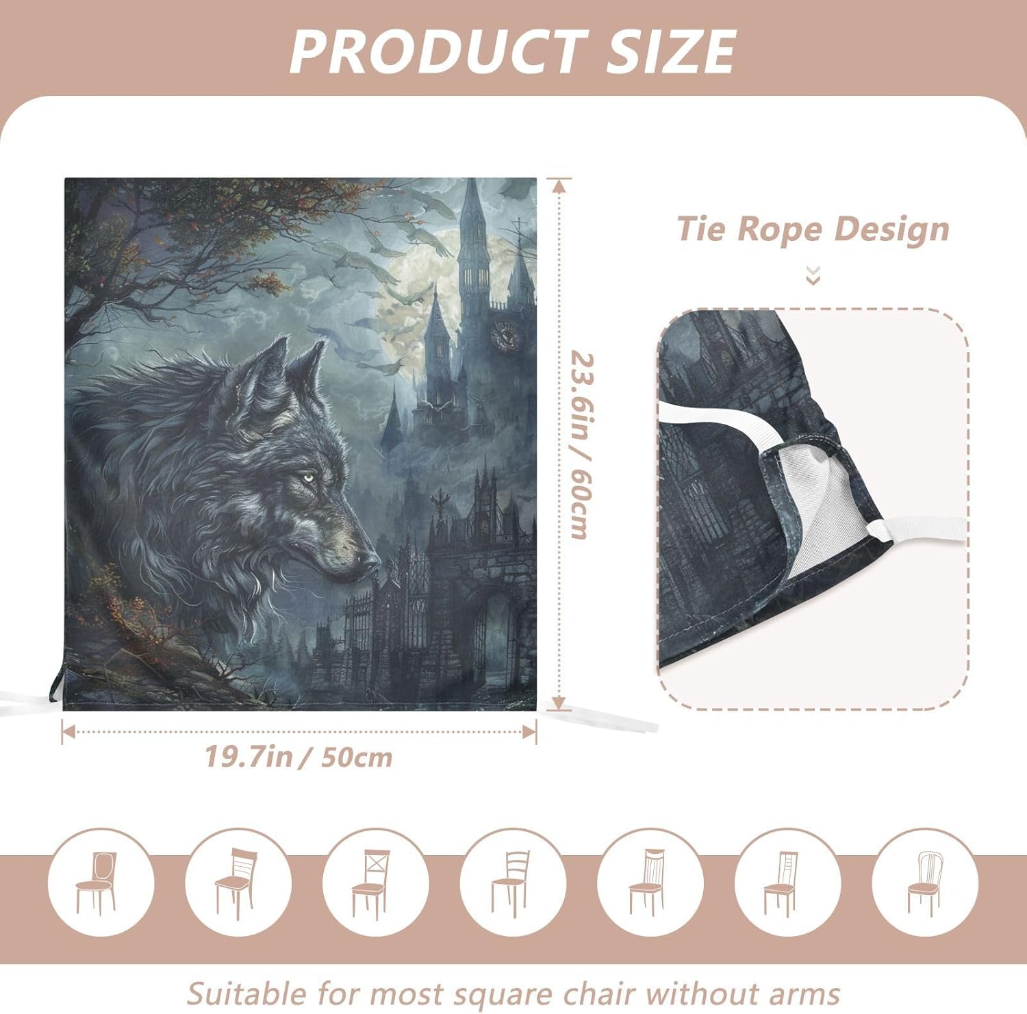 ALAZA Gothic Wolf at Night Chair Back Cover Set of 6, Washable Reusable Removable Chair Slipcovers Decorative Chair Cover for Home Kitchen Wedding Party