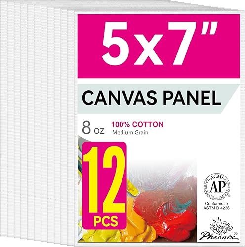 Miniatura 32 de PHOENIX Paneles de lienzo pequeños de 4 x 4 pulgadas, paquete de 12 unidades, 8 onzas, triple imprimado, 100% algodón, sin ácidos, tableros de Blanco