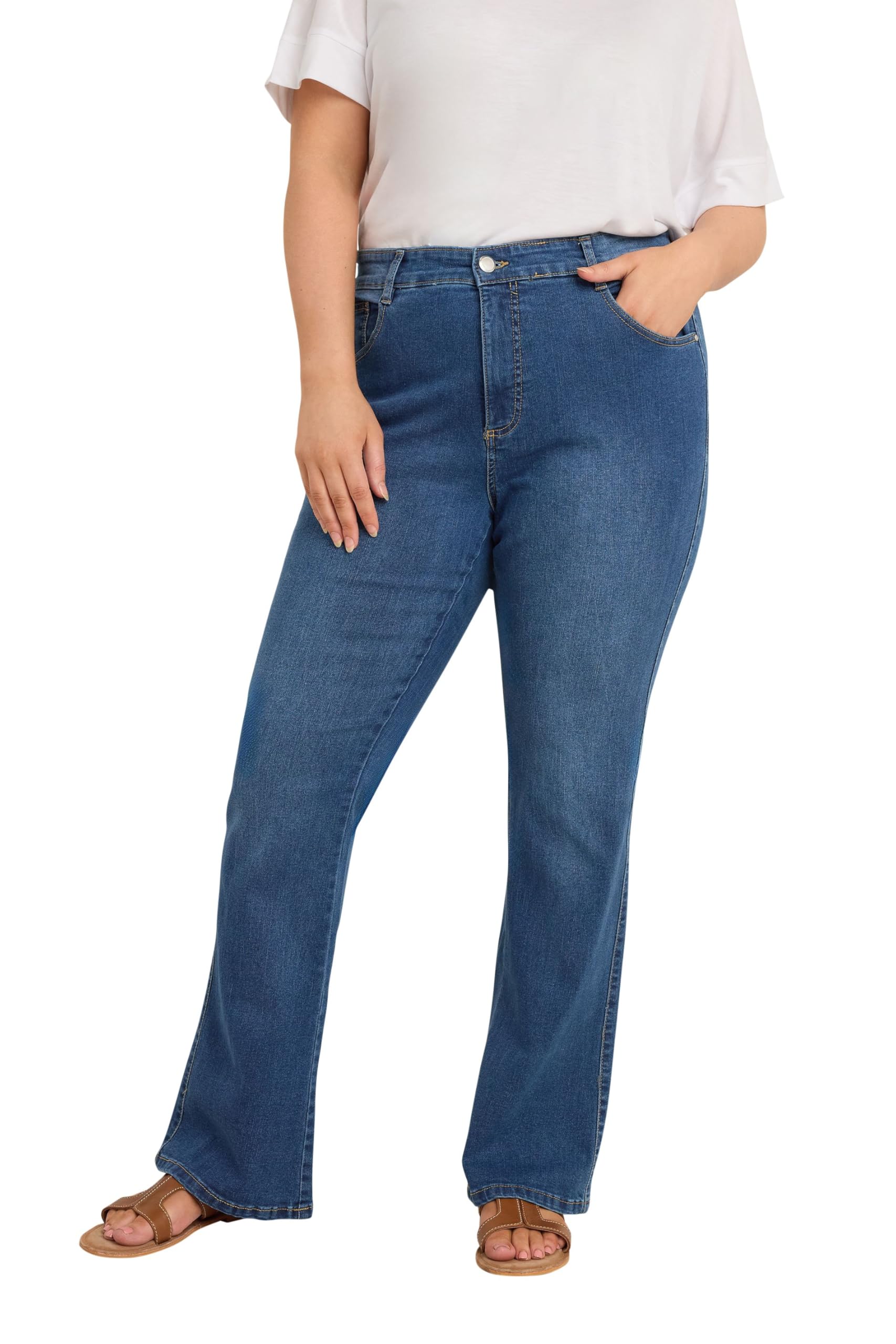 Evans Women's Mid Blue Curve Denim Bootcut Jeans - Plus Size Curve