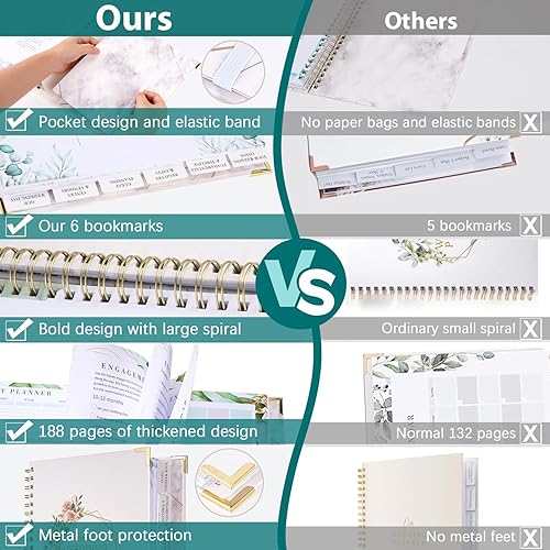 Miniatura 2 de Planificador y organizador de boda de la novia, planificador de boda, 188 páginas, tapa dura de lámina dorada con esquinas de metal + 6 bolsillos