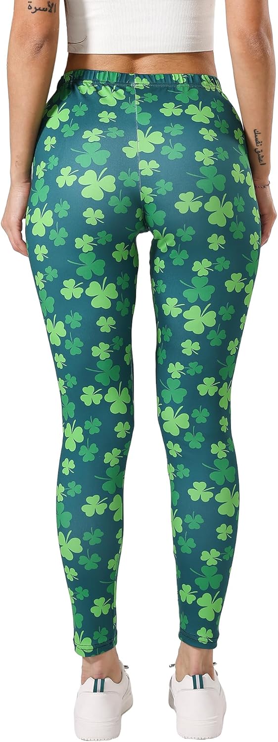 St Patricks Leggings for Women 2025 High Waist Shamrock Yoga Pants Green Tights - Image 4