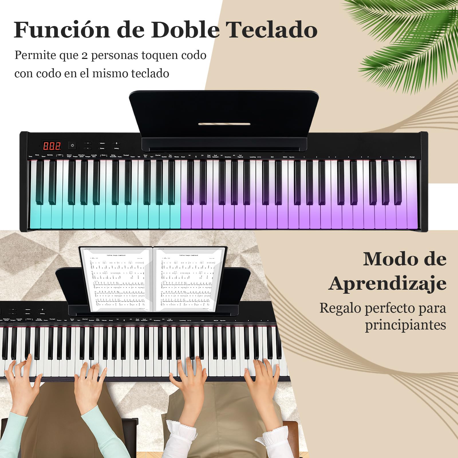 COSTWAY Teclado Electrónico de 61 Teclas con Taburete de Piano, Piano Electrico con Soporte para Teclado, Set de Piano Digital con Teclas Semi-Pesadas, Función de Audio MIDI Inalámbrica
