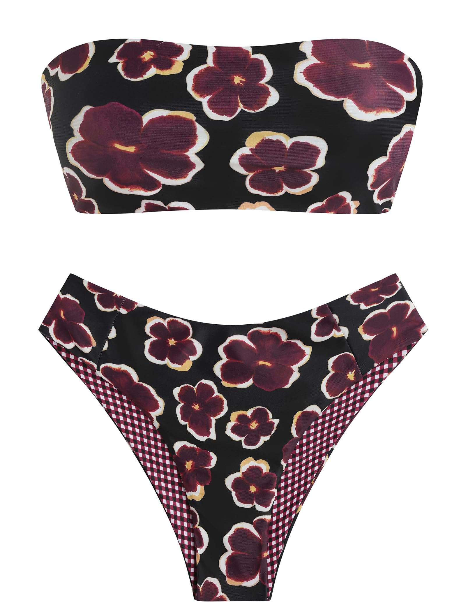 ZAFUL Women's High Cut Bandeau Bikini Set Strapless 2 Pieces Bathing Suit