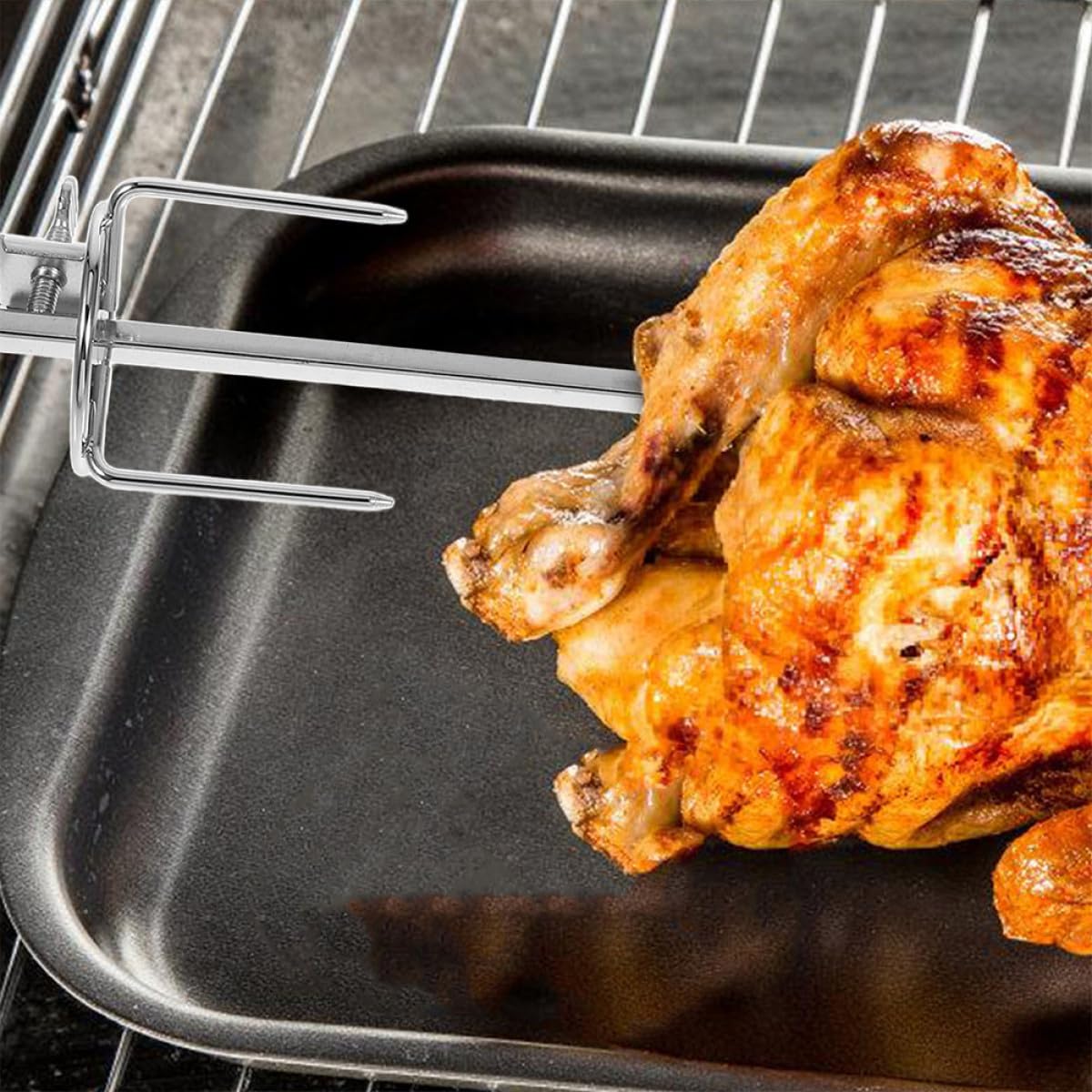 Beaupretty Set 2 Forchette per Pollo Arrosto in Acciaio Inossidabile Rotazione per Forno Elettrico, Facili da Pulire e Riscaldamento Uniforme per Grigliate e Arrosti in Cucina