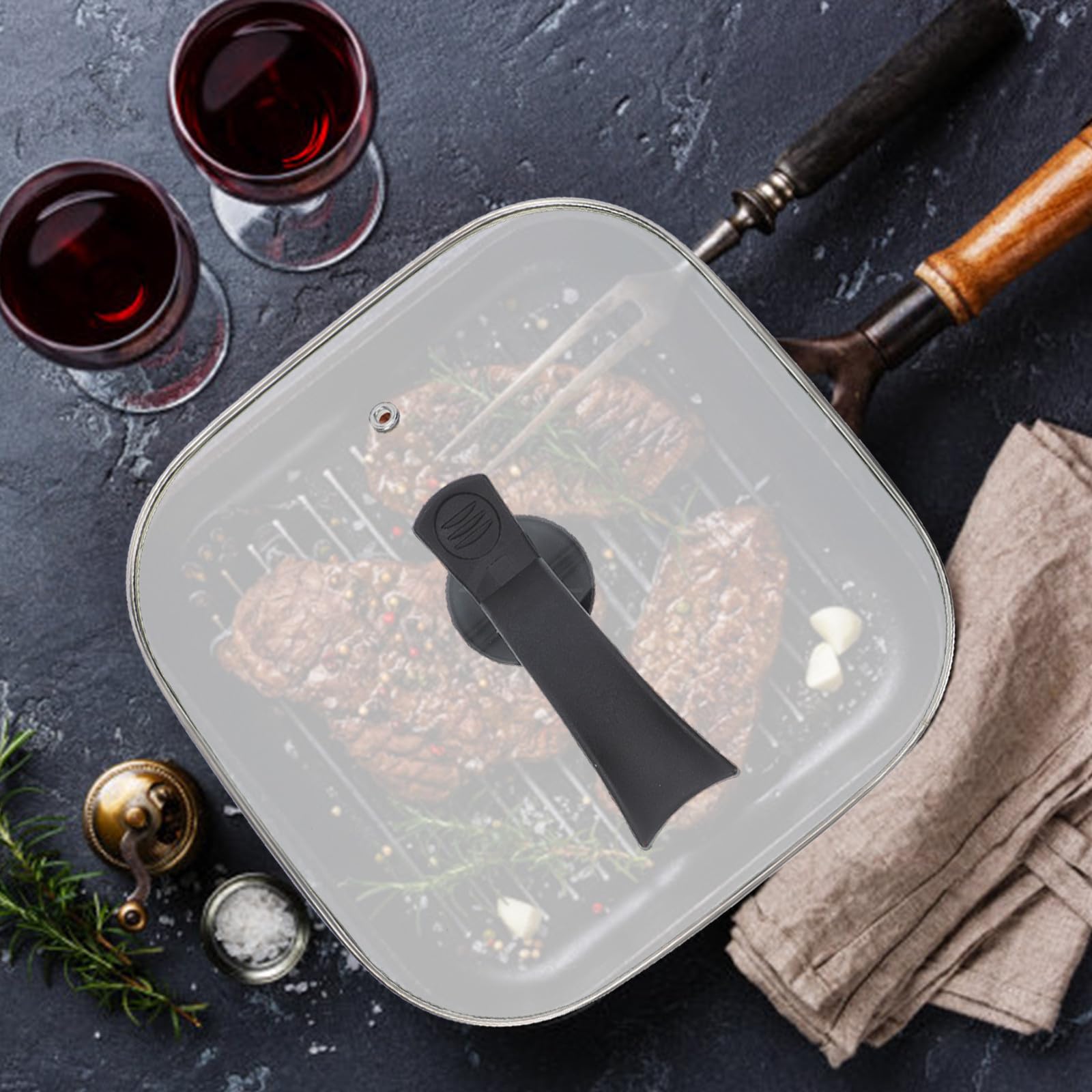 SHINEOFI Couvercle Carré en Verre 30 Cm pour Poêle Électrique Multifonction, Résistant la Chaleur, Accessoire Cuisine Pratique pour Usage Domestique