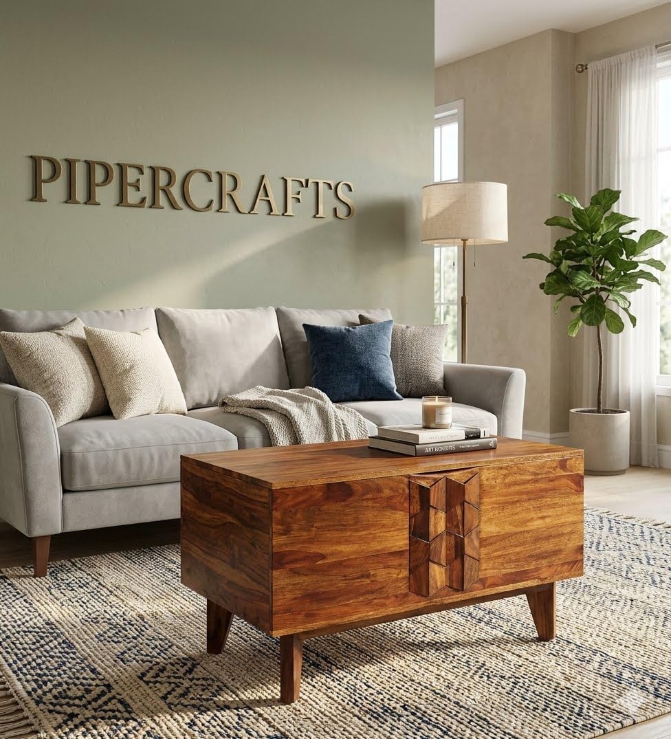 Solid Sheesham Wooden Trunk Storage for Living Room - Already Assembled | Traditional Designer Storage Box for Home | Trunk Cum Coffee Table with Storage for Living Room - Honey Finish-image-37